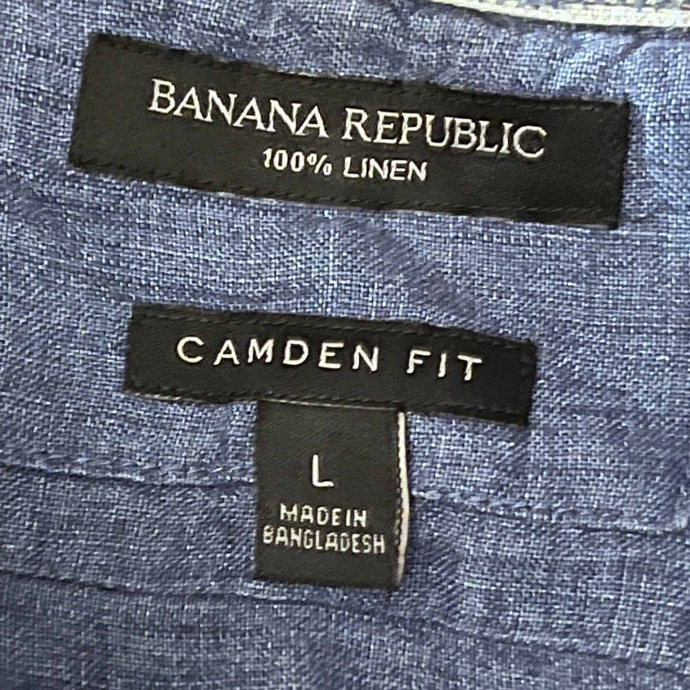 Banana Republic Shirt Men Large 100% Linen Button Down Blue Camden Fit Nautical - Picture 3 of 4